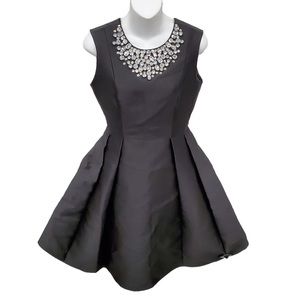 Kate Spade New York Black Jeweled Embellished Neckline Fit and Flare Dress